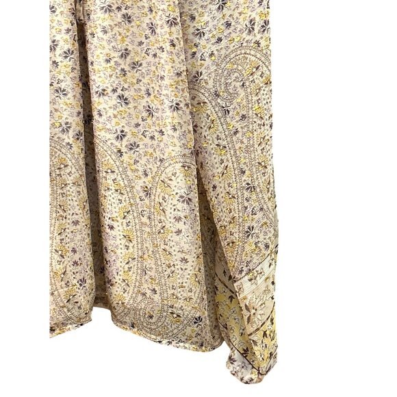 Ann Taylor Women's Microfloral Gold Print Long Sleeve Blouse XL Smocked Neck - Picture 2 of 7